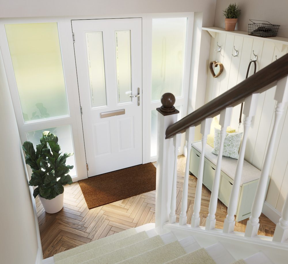 White composite door view from hallways stairs